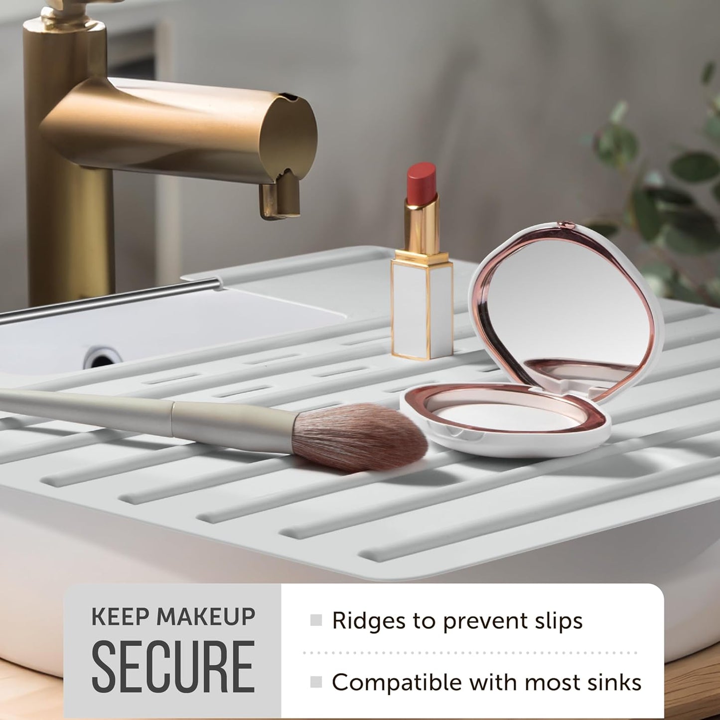 Maplefield Bathroom Sink Cover for Counter Space - Gray, 22 x 2 x 2 Inches - Heat Resistant Silicone Mat - Foldable Vanity Makeup Tray - Space-Saving Sink Cover