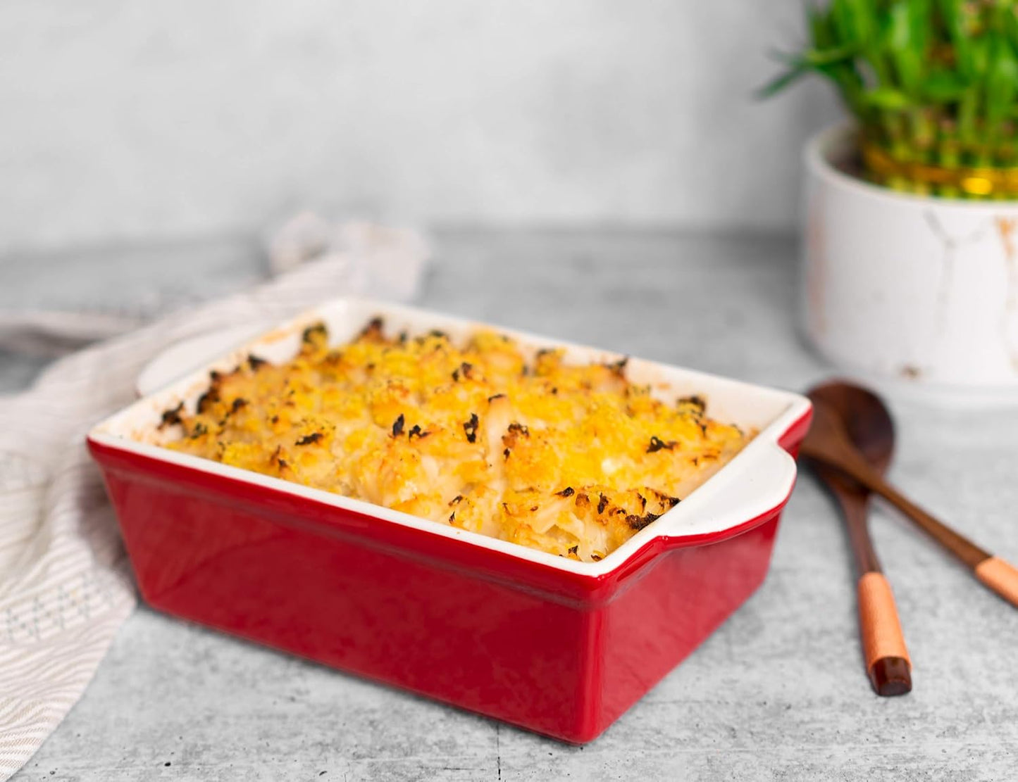 Kook Casserole Dish, Ceramic Baking Dish, Large Lasagna Pan Deep for Oven, 8.5 x 14, 11 x 7, 8 x 5, Set of 3, 92oz, 50oz, 20oz, Baking Pan with Handles, Oven Safe and Durable, Home, Gift, (Cherry Red)