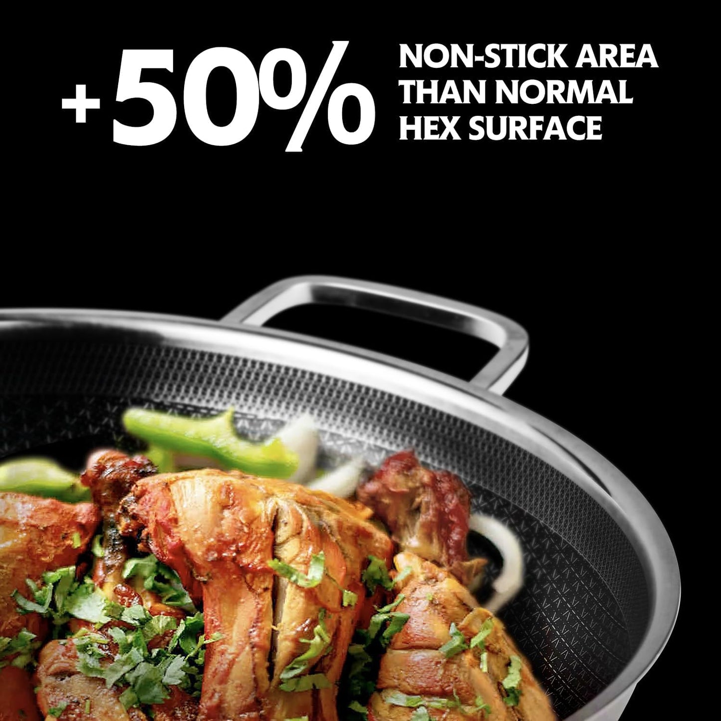 Wok pan,Hybrid 13 inch Wok with Lid, PFOA Free Cookware,non stick Stainless Steel Woks & Stir-fry pans Nonstick, Dishwasher and Oven Safe, Works on Induction