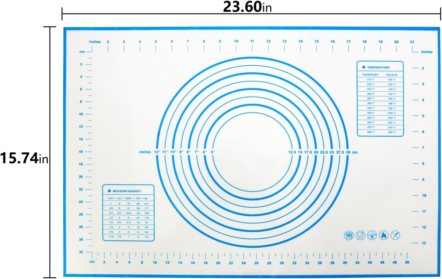 Baking Mats Silicone Kitchen Counter Dough Rolling Mat,Anti-slip Silicone Dough Mat with Measurement,24 x 16 Inches (Blue)