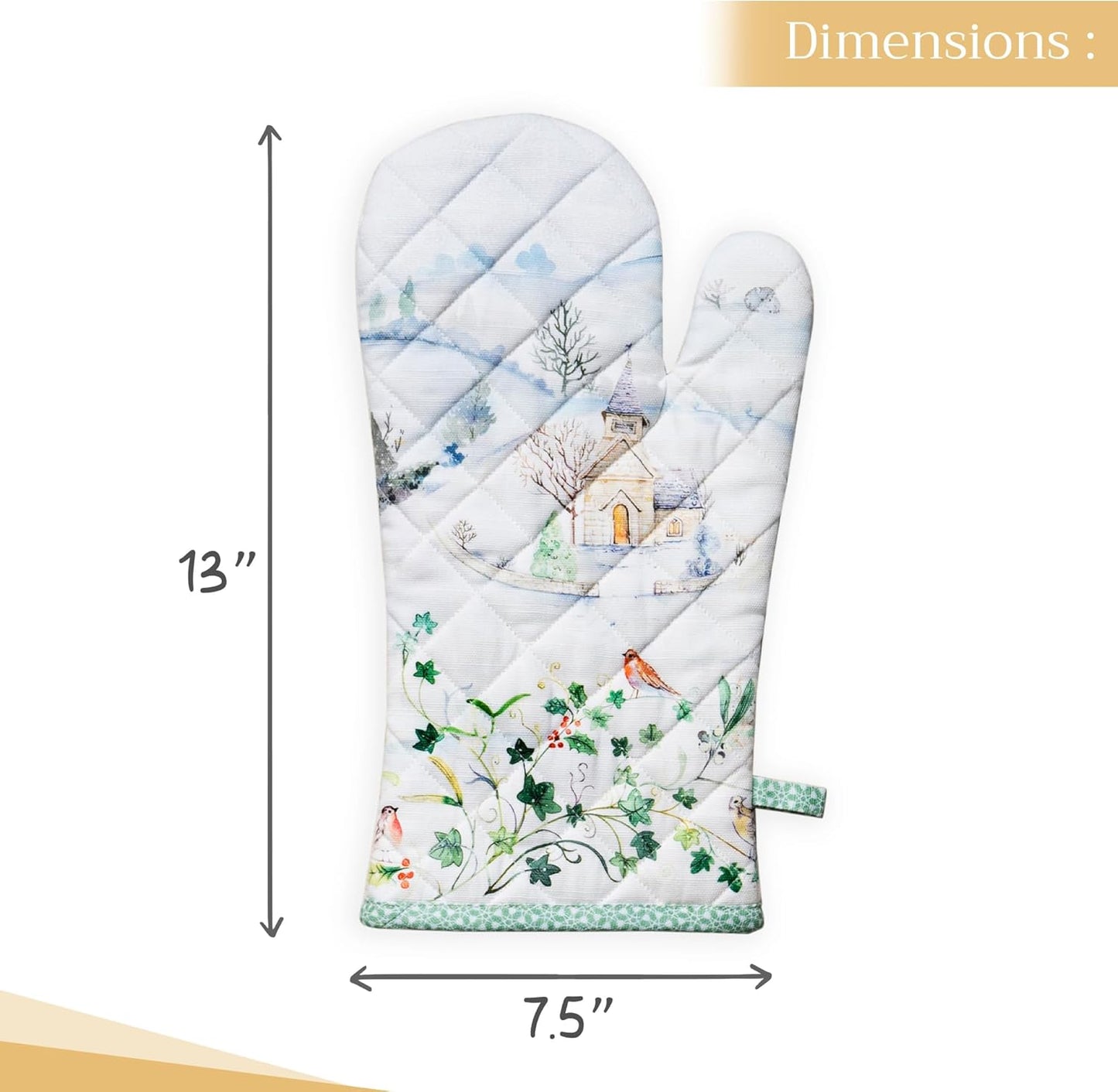 Maison d' Hermine Oven Gloves 100% Cotton Oven Mitt 7" x 13" with Loop Heat Resistant, BBQ, Cooking Gloves, Baking, Grilling, Kitchen, Handling Hot Pans (Pack of 1, Snowy World)