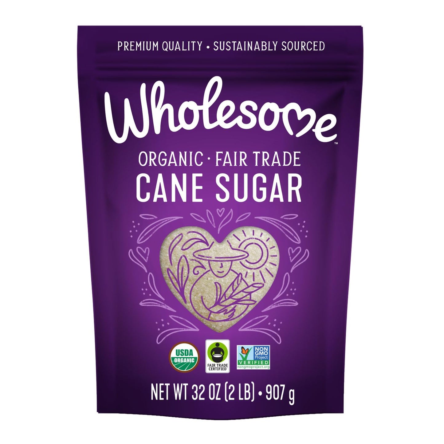 Wholesome Sweeteners 32-Ounce Organic Cane Sugar, Fair Trade, Non GMO, Gluten Free, Pure & Vegan, for Baking and Sweetening, 1 Pack