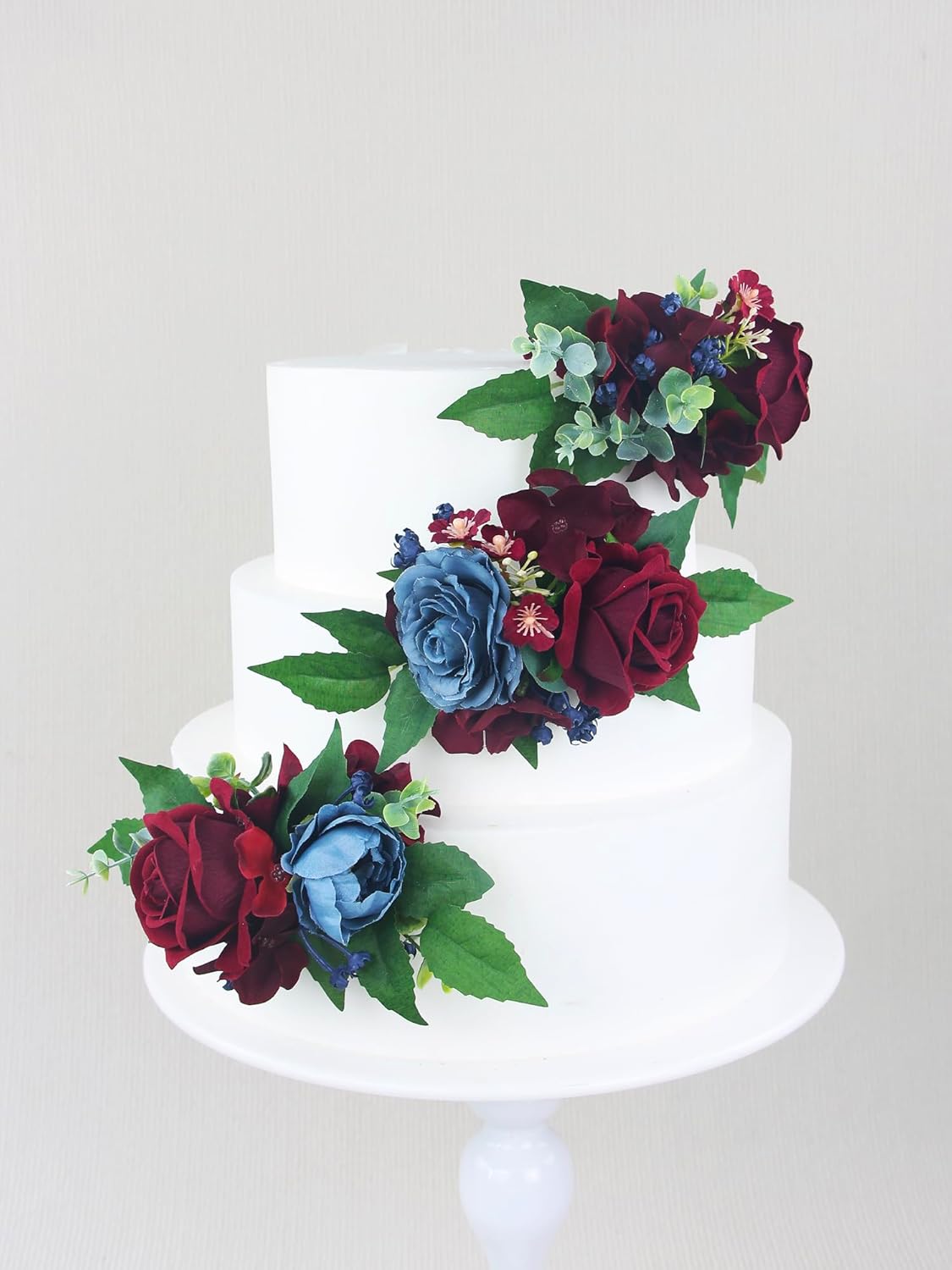 Rinlong 3Pcs Pre-made Cake Toppers - Flowers for Christmas, Wedding, Baptism - Burgundy, Navy Xmas Cake Decorations