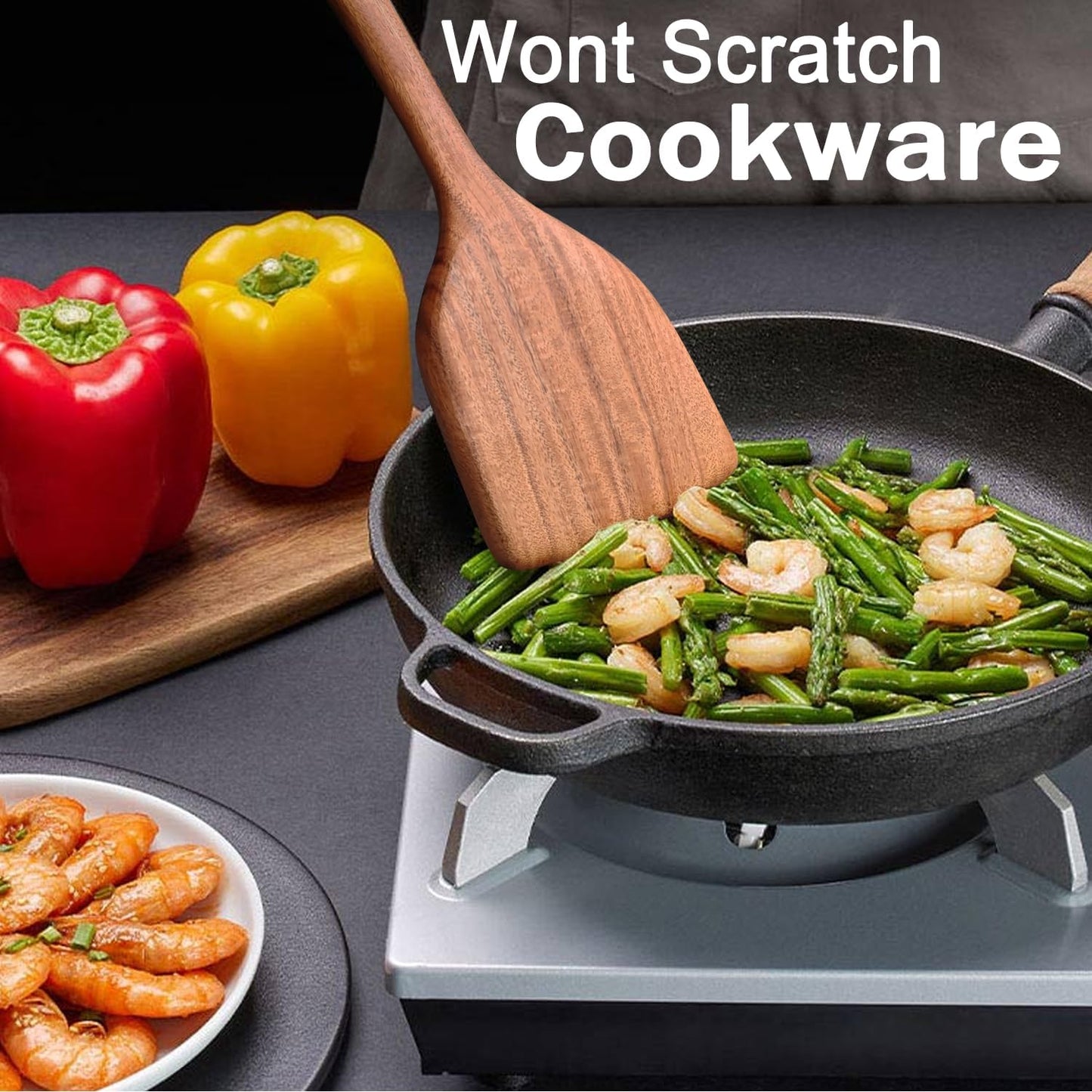 Wooden Spoons for Cooking 10 Pieces Set, Teak Kitchen Utensils Spatula, Wooden Cooking Utensils Spoons, with Spoon Rest, Strainer Spoon, Pasta server, Fried Spatula and Salad Fork, Utensil Holder