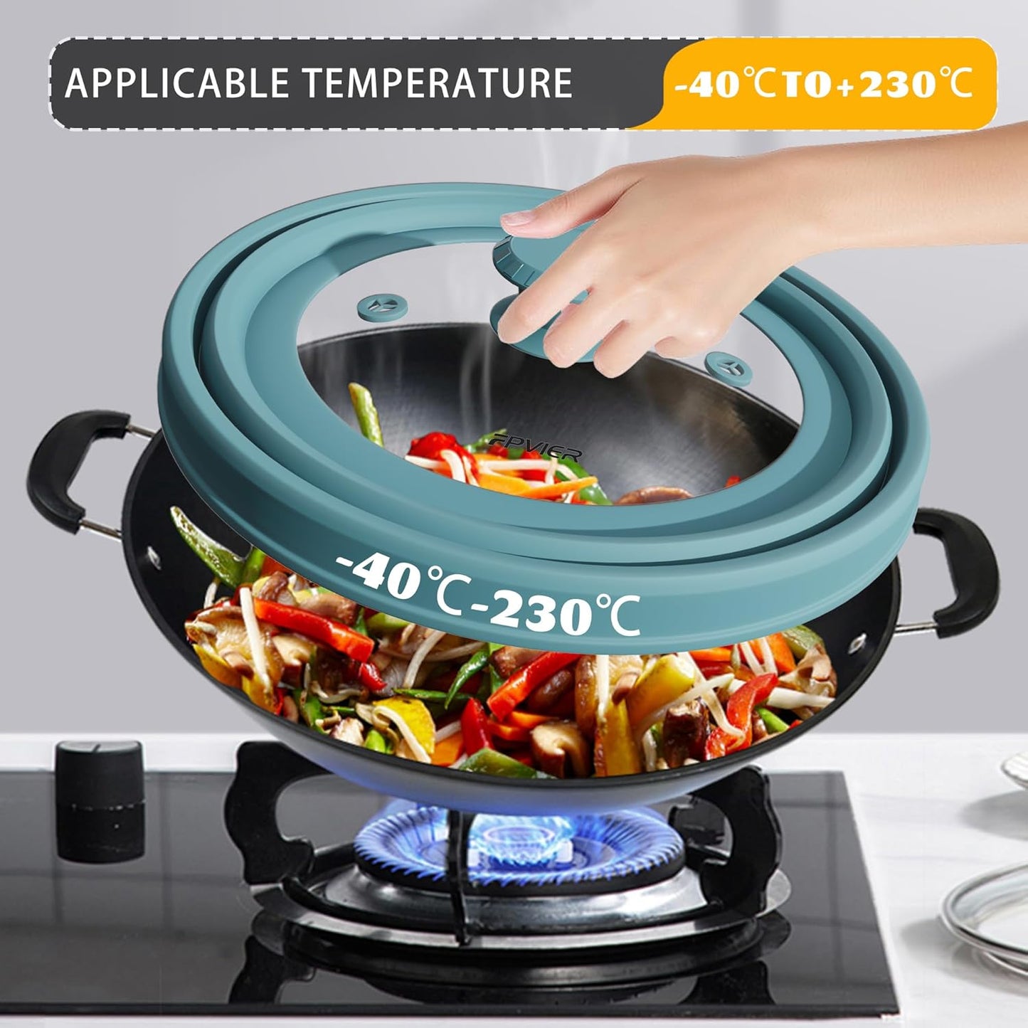 Collapsible Microwave Splatter Cover - Vented Silicone & Glass Lid with Easy-Grip Handle, Fits 6 to 11 Inch Plates & Bowls, 11.8 Inch Diameter, Prevents Splatters & Ensures Even Heating