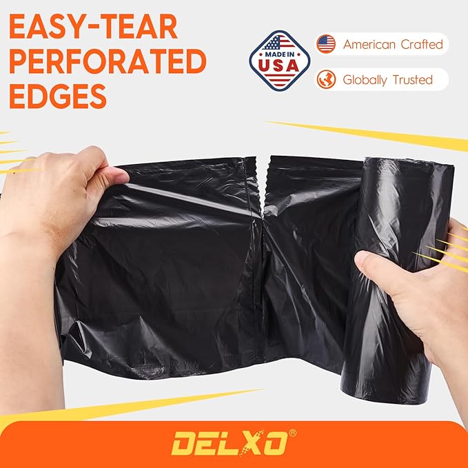 DELXO 55-60 Gallon Trash Bags, 150 Count Heavy Duty Large Black Garbage Bags, Thick Durable and Puncture-Resistant Plastic Bags for Kitchens, Yards & Offices, Made in USA