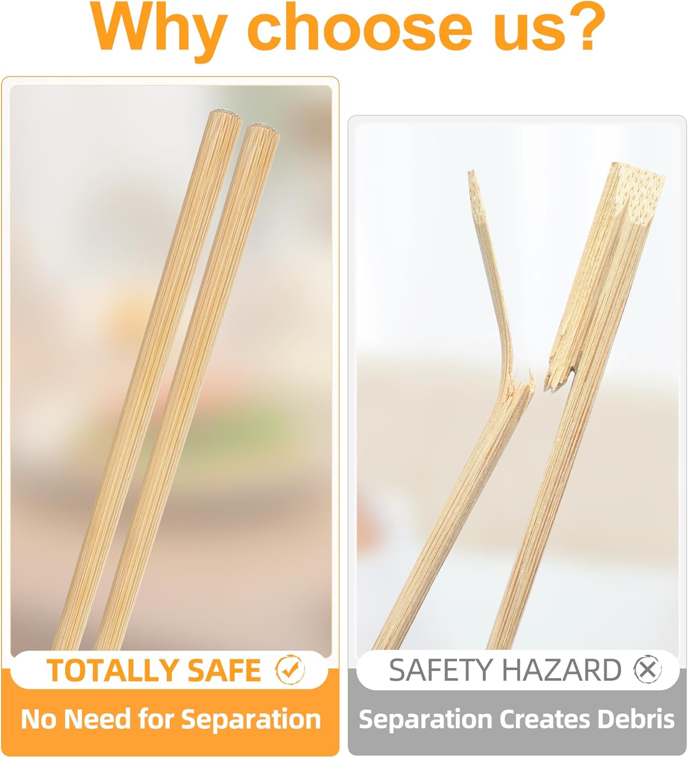 50 Pairs Chopsticks Disposable Reusable 9.5" Individually Wrapped Bulk Premium Quality