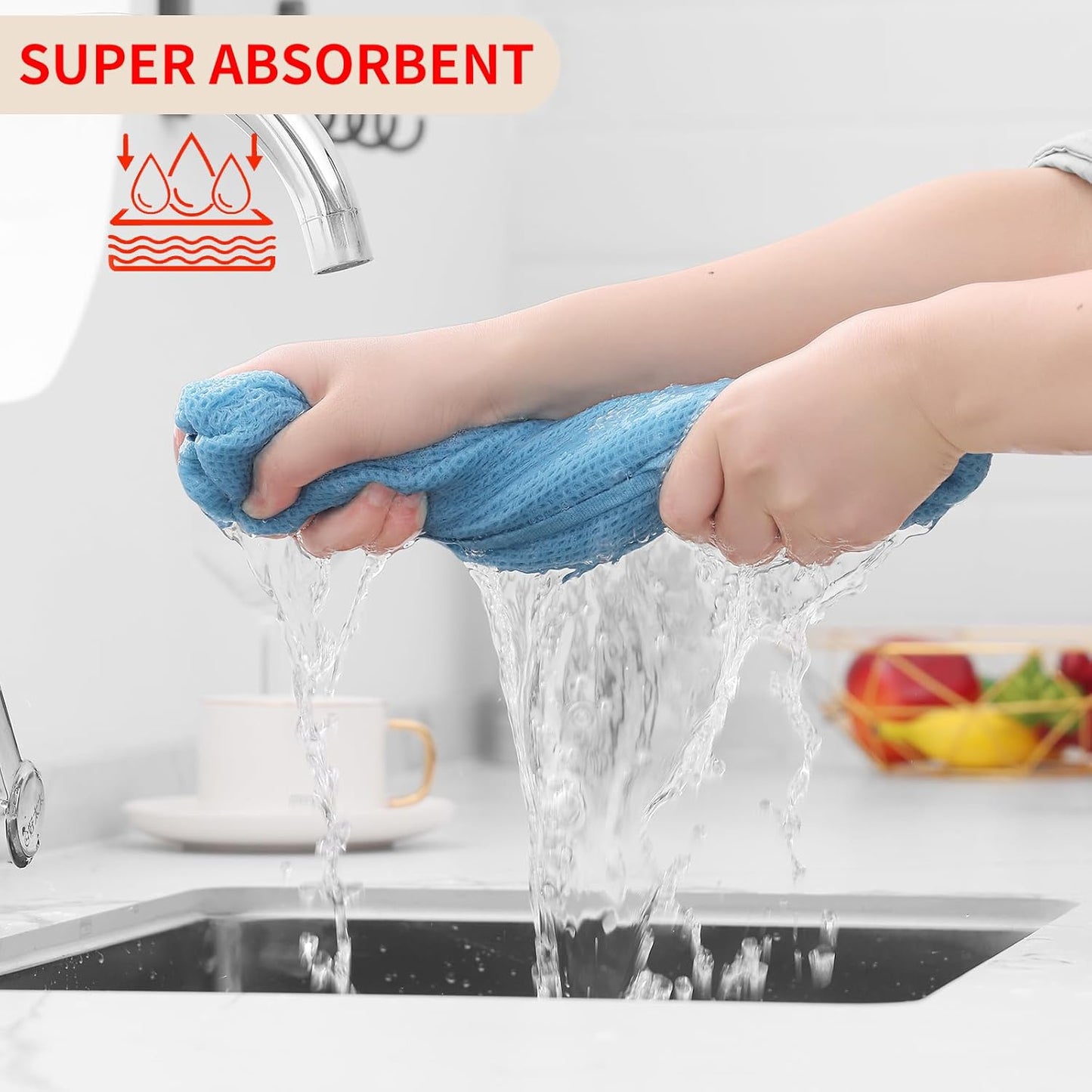 Homaxy 100% Cotton Waffle Weave Kitchen Dish Towels, Ultra Soft Absorbent Quick Drying Cleaning Towel, 13 x 28 Inches, 4-Pack, Sky Blue