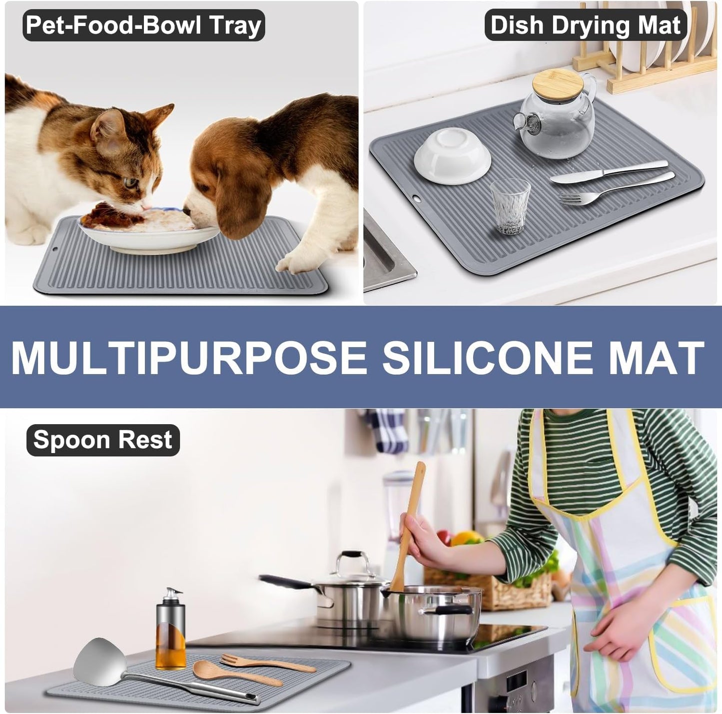 Walfos Large Silicone Trivet 16x12 Inch, Hot Pads for Kitchen, Heat Resistant Pot Holders Trivets for Hot Dishes, Hot Pots and Pans, Quartz Countertops, Gray, 2 Pack