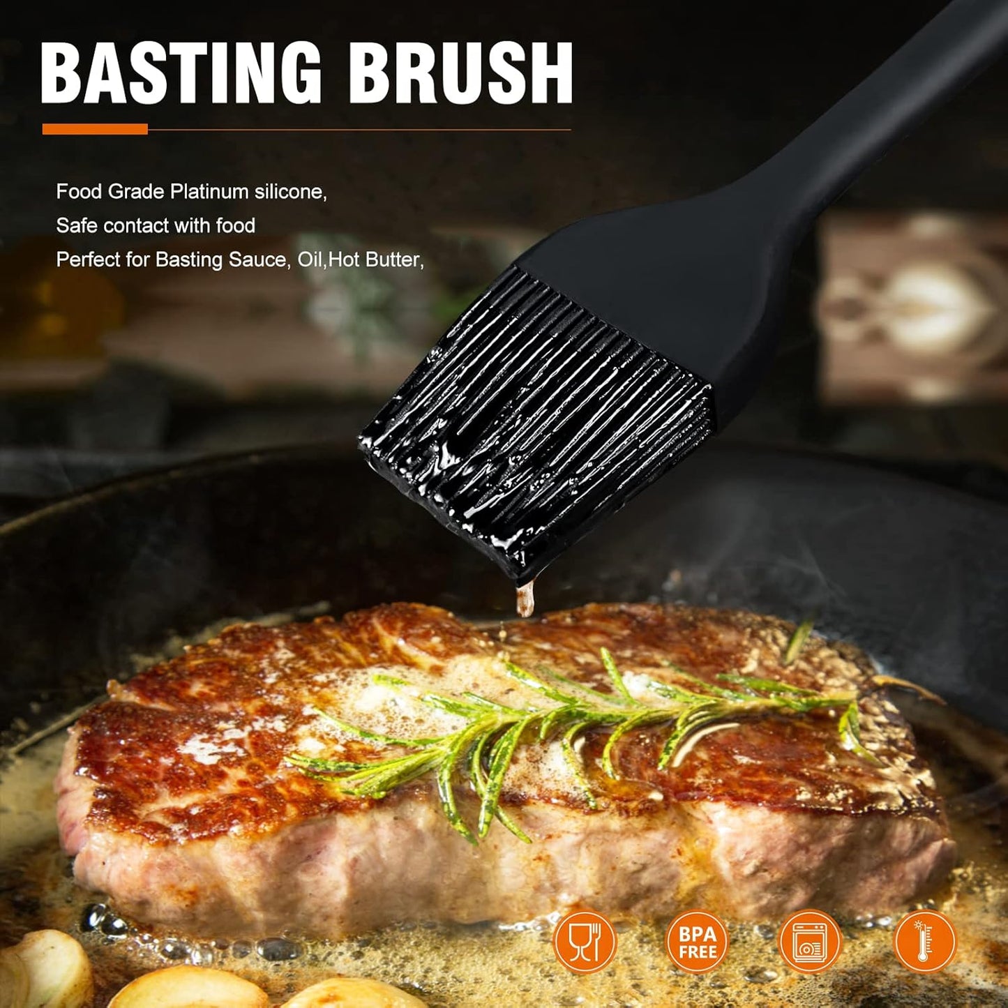 Walfos Small Basting Pastry Brush, Silicone Pastry Brush, Heat Resistant Perfect for BBQ Grill Baking Kitchen Cooking, Strong Steel Core and One-Pieces Design, BPA Free and Dishwasher Safe (8.2")