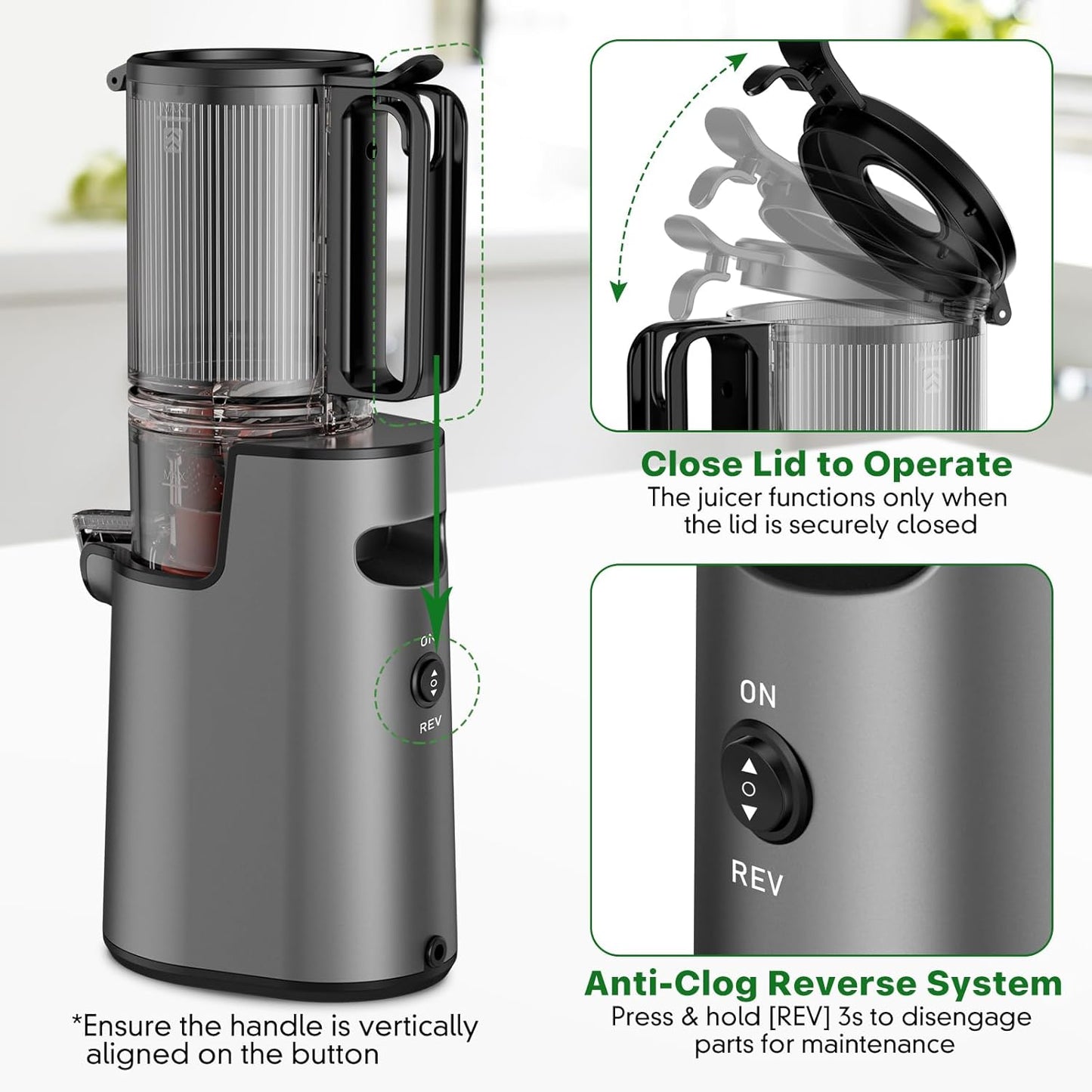 Cold Press Juicer, Masticating Juicer with 5.4" Wide Feed Chute, 350w Slow Juicer Machines Fit Whole Vegetables and Fruits with High Juice Yield, Easy to Clean (Black)