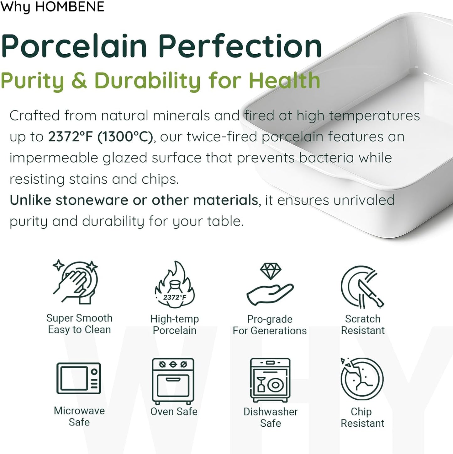 3.3 QT Ceramic Baking Dish, White Casserole Dish,Lasagna Pan for Oven, Bakeware for Baking, Kitchen Decor, Microwave Oven Safe, Dinner Party (8.7" x 11.8")