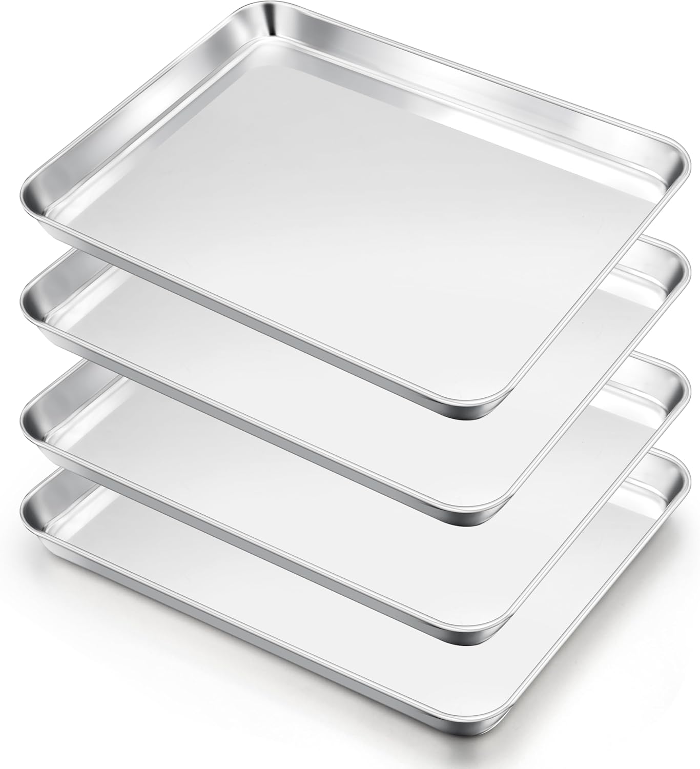 E-far Cookie Sheets Set of 4, 18”x13” Stainless Steel Baking Sheet Pans for Oven, Large Non Toxic Metal Baking Tray for Baking Roasting, Healthy & Rust Free, Mirror Finish & Dishwasher Safe