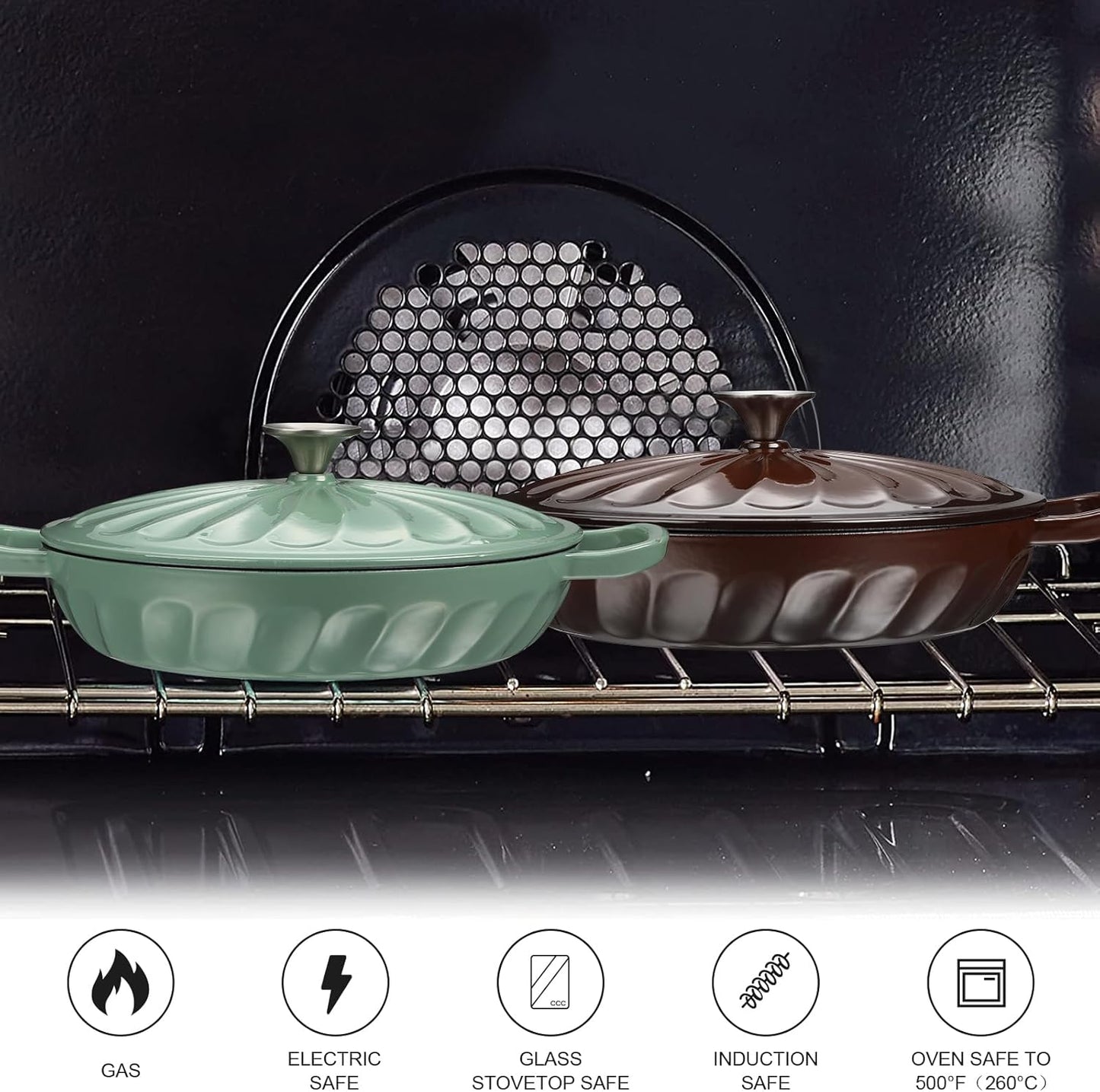 Enameled Cast Iron Braiser, 3.8 Quart Enamel Dutch Oven with Handles, Cast Iron Braiser Pan with Lid,Enameled Cookware (Brown)