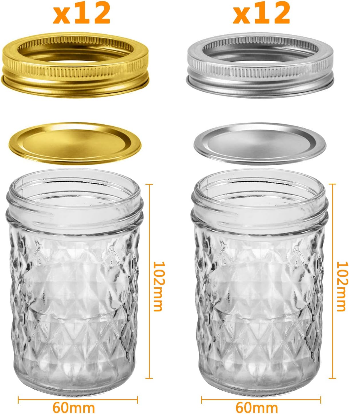 Mason Jars 8 oz, 24 Pack Canning Jars 8 oz Half Pint Glass jars with Regular Lids and Bands, Small Mason Jars with Lids Ideal for Jelly Jam Honey Wedding Favors Shower Favors Food