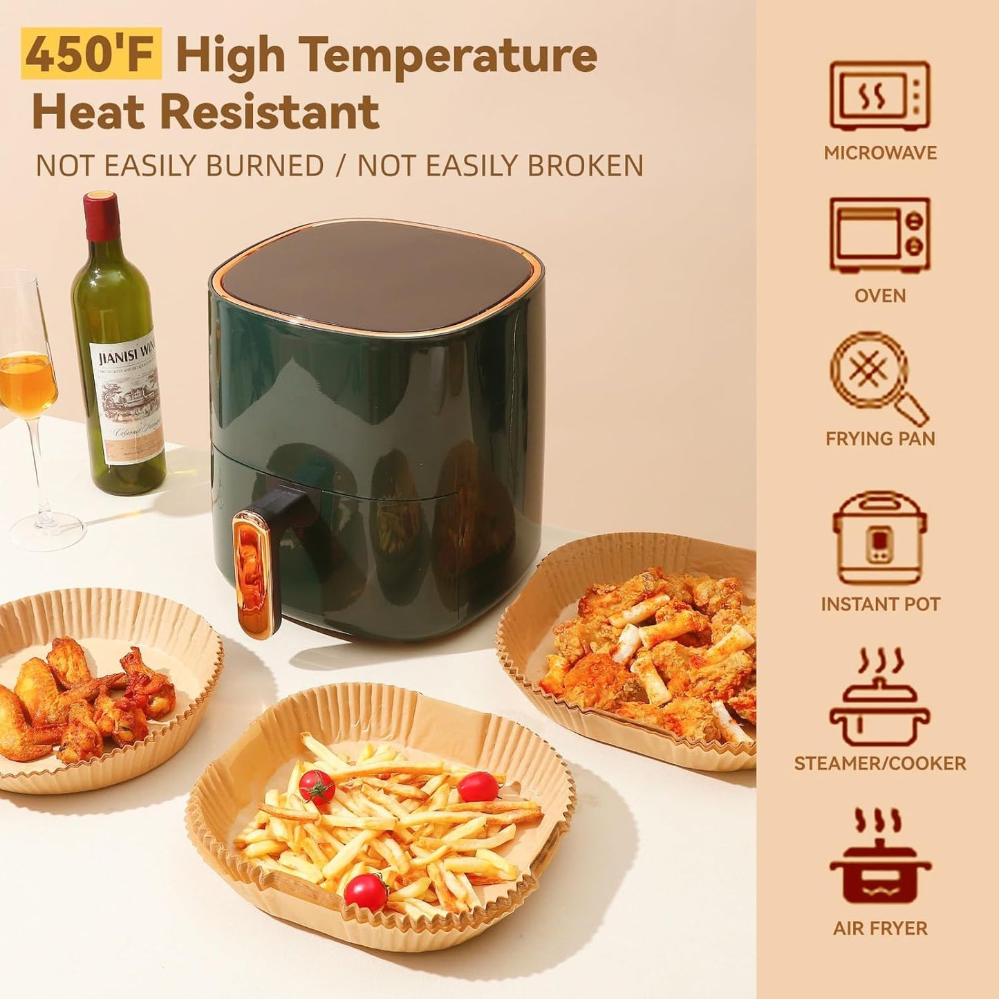 125Pcs 8 inch Square Disposable Air Fryer Parchment Liners-Non-Stick Parchment Sheets for Air Fryer Basket Microwave – Oil-proof, Water-proof, Effortless Cleanup for Baking