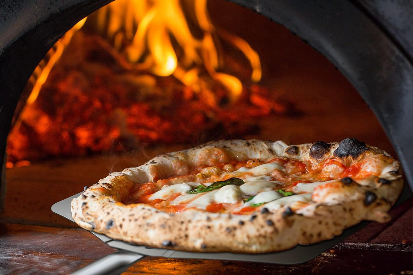 only fire Metal Pizza Peel with Wooden Handle for Indoor & Outdoor Grill Oven, 12 x 14 inch Pizza Baking Spatula Paddle for Baking Bread Pies, 28 Inch Long