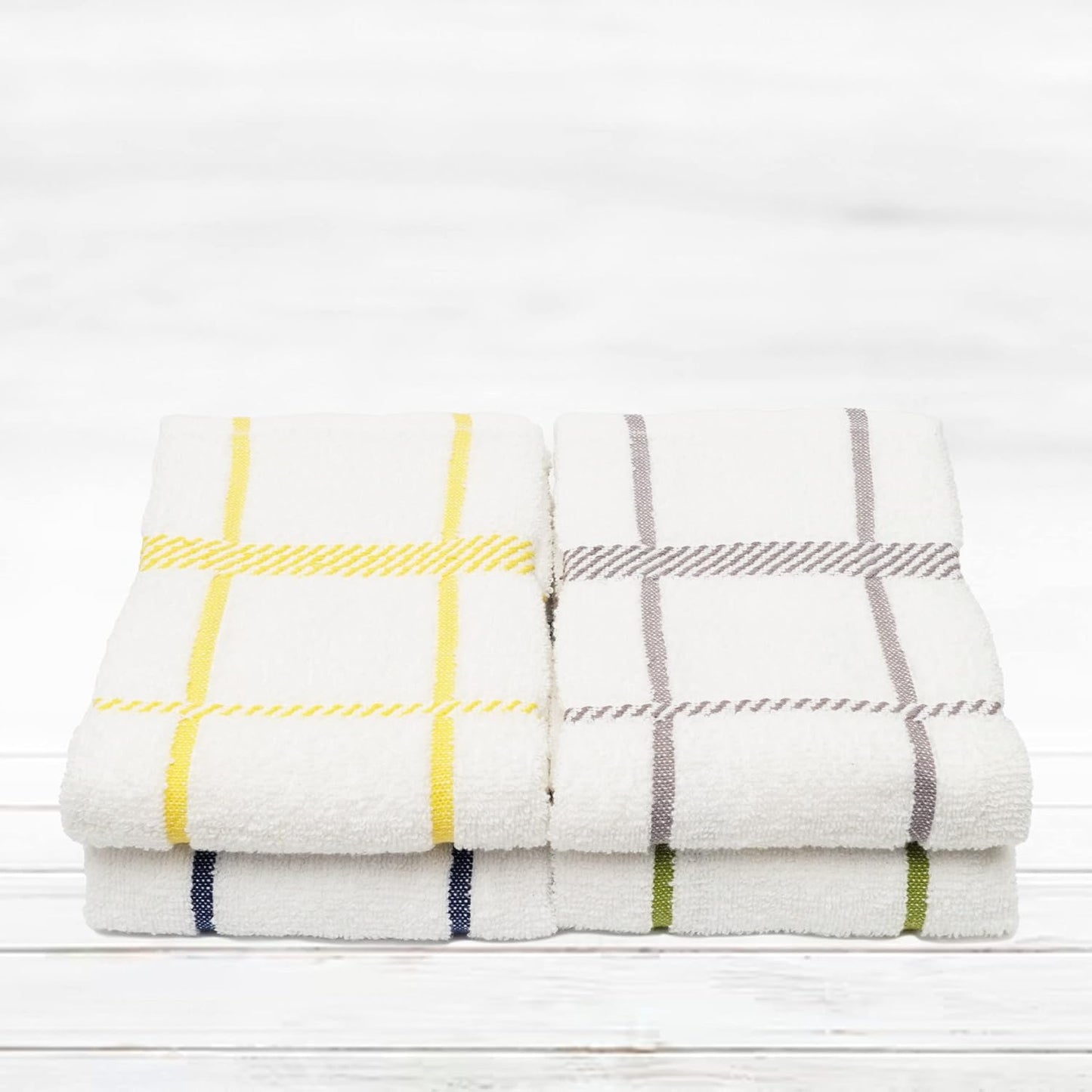 100% Cotton Terry Dish Towels, 4 Pack Checks, 16 x26 Inches, Super Soft and Absorbent Kitchen Towels, Perfect for Kitchen Cleaning and Dish Washing | Assorted