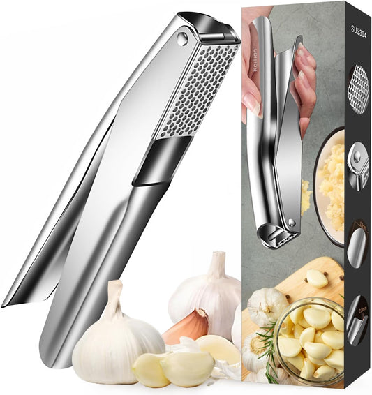 Stainless Steel Garlic Press,Premium Garlic Crusher & Mincer - Leak-Proof, Easy to Clean, Rust-resistant, Dishwasher Safe!
