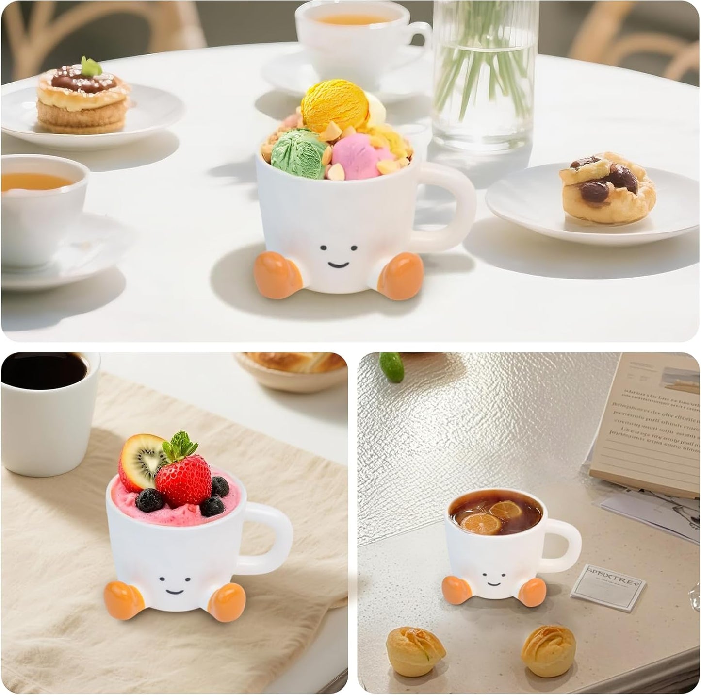 Cute Coffee Mug for Women, Ceramic Funny Coffee Cup - 12 oz Novelty Unique Teacup with Handle - Artistic Coffee Mug for Family, Friends, Coworkers(Orange)