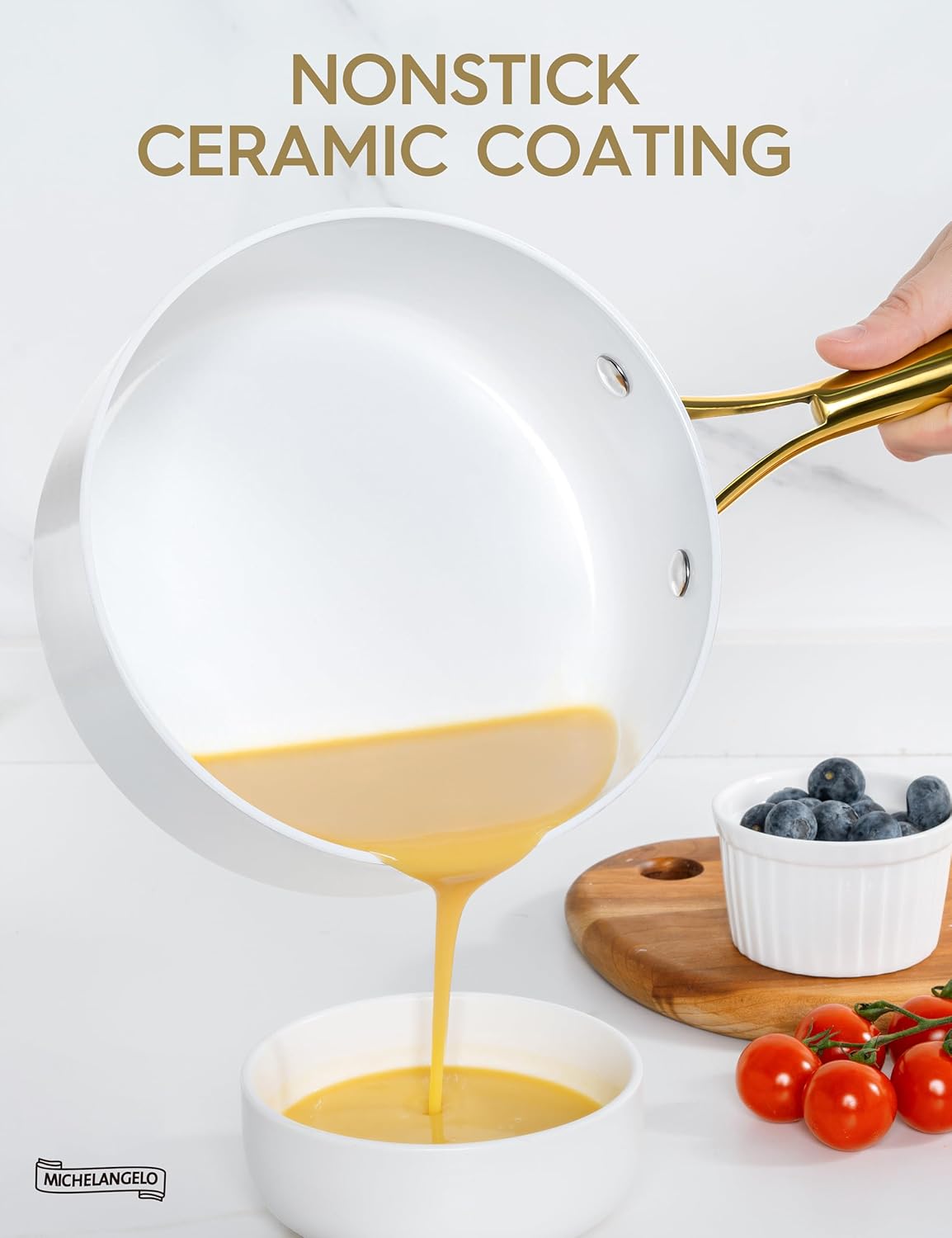 MICHELANGELO Sauce Pan with Lid, Nonstick Ceramic Saucepan Set-1Qt & 2Qt & 3Qt, Small Pots with Ergonomic Handle, Sauce Pans Sets Oven Safe, White