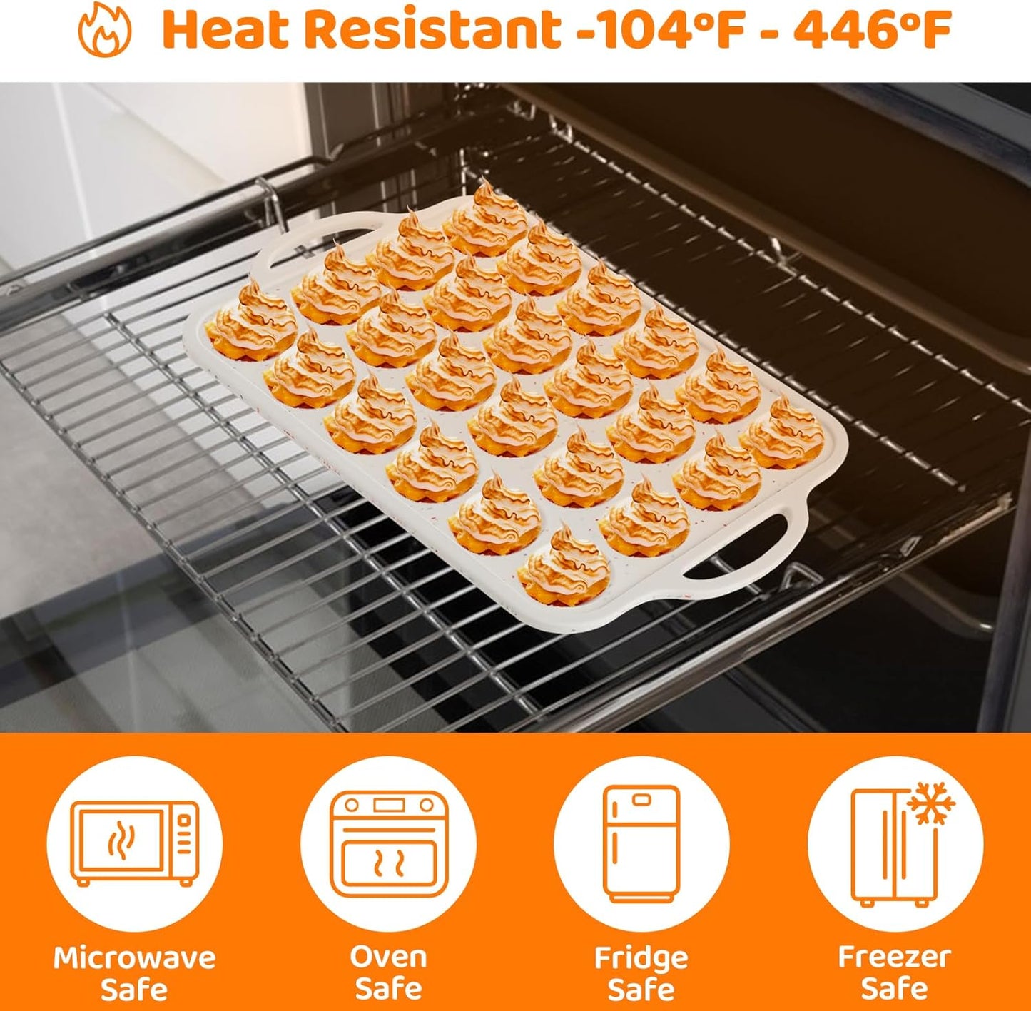 3 Pack Silicone Muffin Pan for Baking 24 Cup Mini Silicone Cupcake Pan with Metal Reinforced Frame, Nonstick Baking Cups BPA Free Silicone Cupcake Molds for Oven Dishwasher Safe, Cream