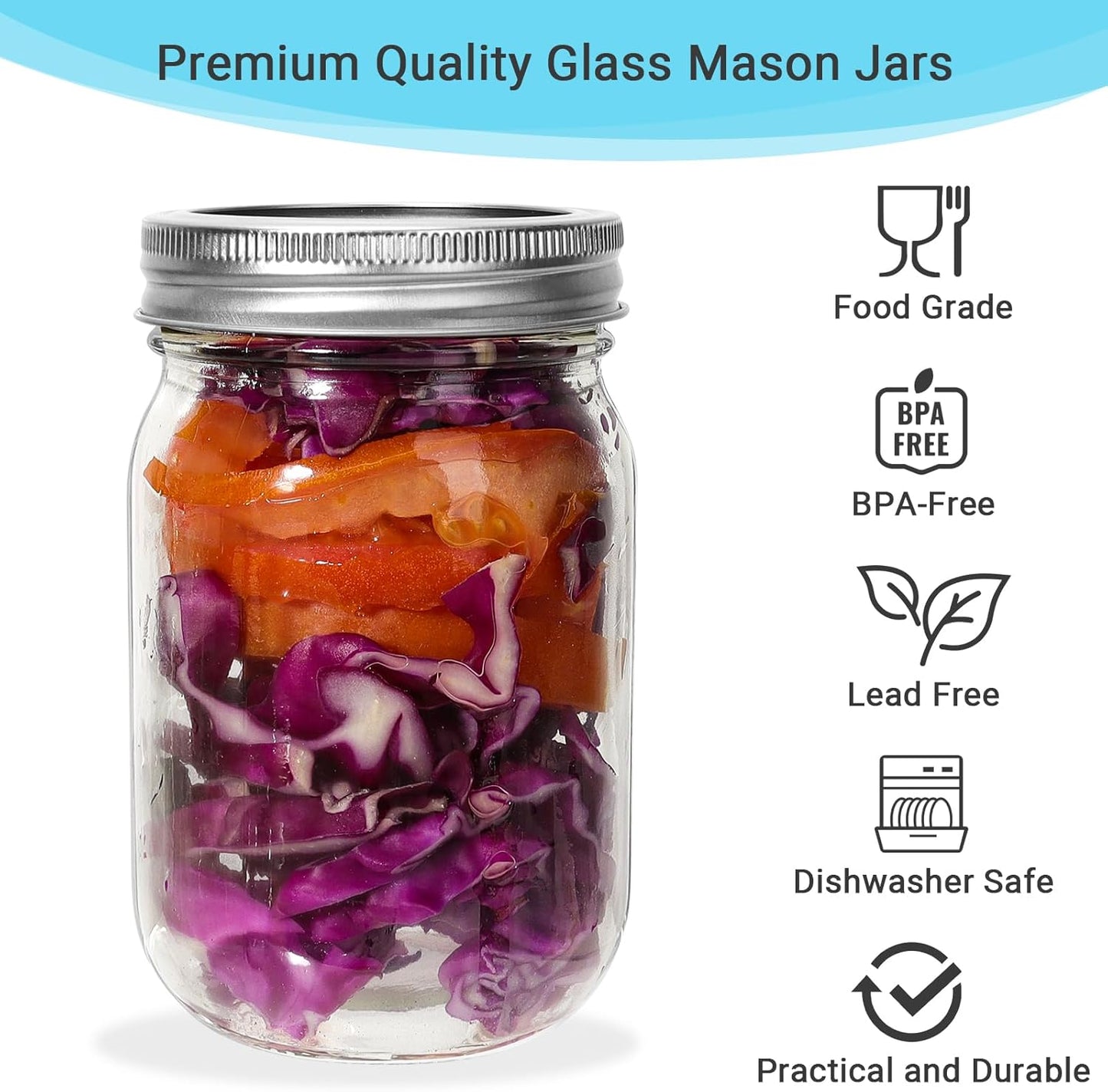 12 oz Glass Mason Jars, 20 Pack Regular Mouth Glass Canning Jars with Silver Aluminum Lids and Bands, Airtight Jam Jars for Food Storage, Pickling, Fermenting, Honey, Jelly, DIY Candles Decor