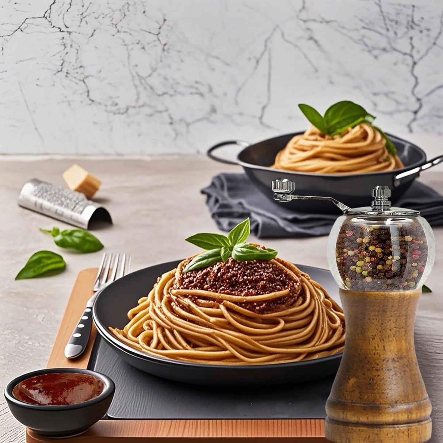 Salt and Pepper Grinder Set 2pcs-6in Pepper Mills Classical Roast Black Wooden Manual Pepper Grinder Set Metal Hand Shake Sea Salt Mill, Ceramic Core Grinding Fresh Ground Pepper Sea Salts