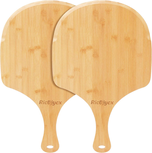 2 Pack Natural Bamboo Pizza Peel 14 inch, Wood Pizza Paddle, Cutting Board with Handle for Pizza, Bread, Cheese, Vegetable, Fruits