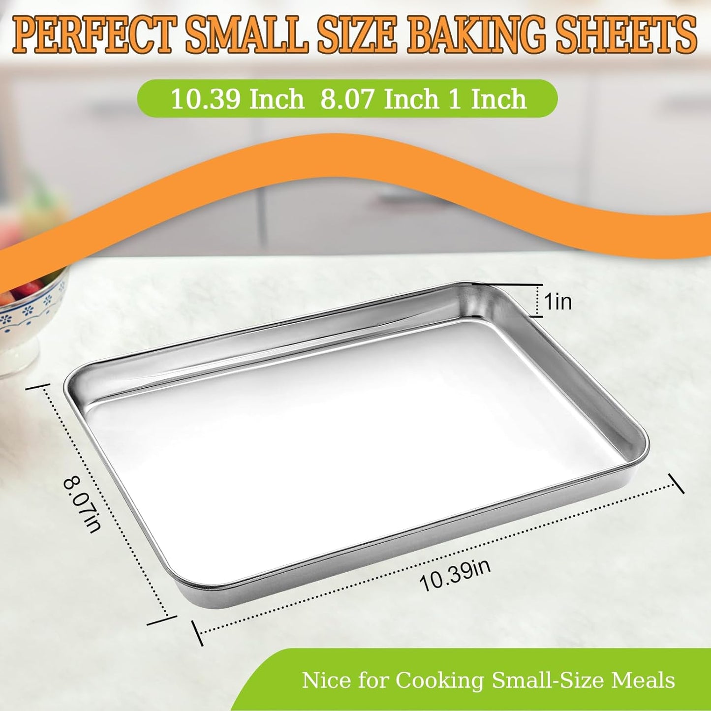 Baking Sheet Set of 2 - CEKEE Stainless Steel Cookie Sheet Baking Pan, Size 10 x 8 x 1 inch, Non Toxic & Heavy Duty & Mirror Finish & Rust Free & Easy Clean