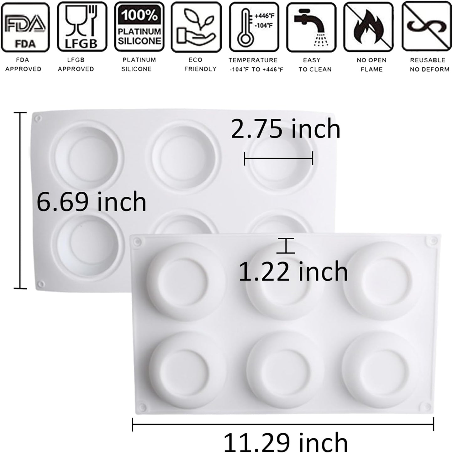 OCPO KITCHEN Silicone Molds for Baking Mousse Cake, 3D Silicone Baking Mold for Candy Pastry Chocolate Truffle Cupcake Jelly Cookie Pudding Cake Decoration Mold, Round Concave Shape (6-Cavity)