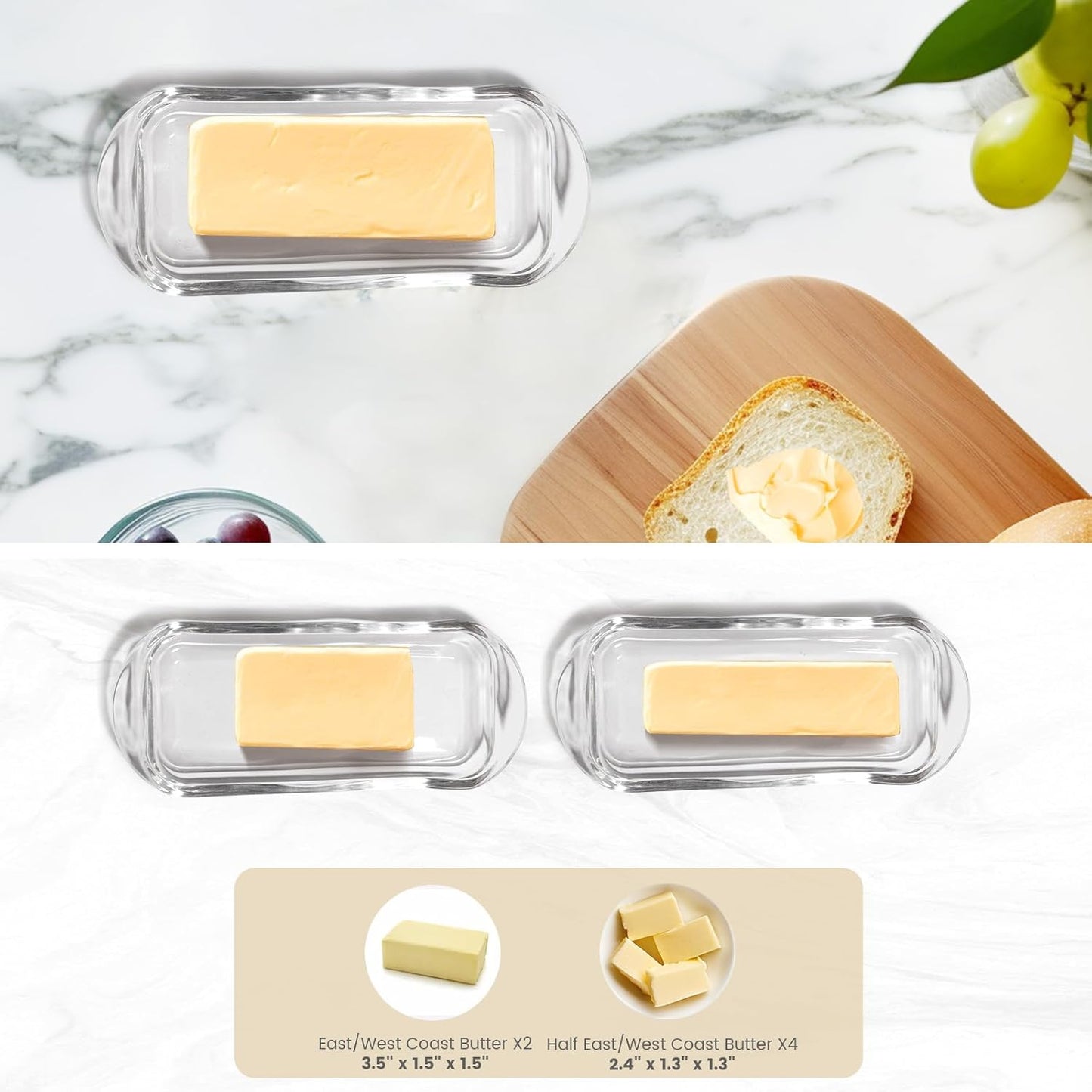 Glass Butter Dish Butter Keeper and Butter Holder for Fridge Butter Dish with Lid for Countertop Vintage Container for Counter Butter Tray with cover (Clear-7)
