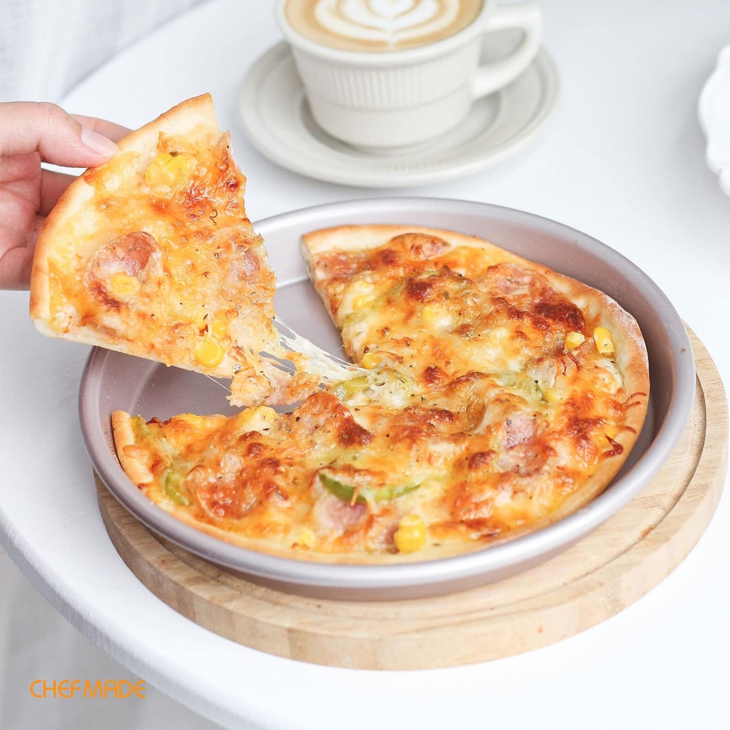 CHEFMADE Pizza Pan, 8-Inch Non-Stick Pancake Bakeware for Oven Baking (Champagne Gold)