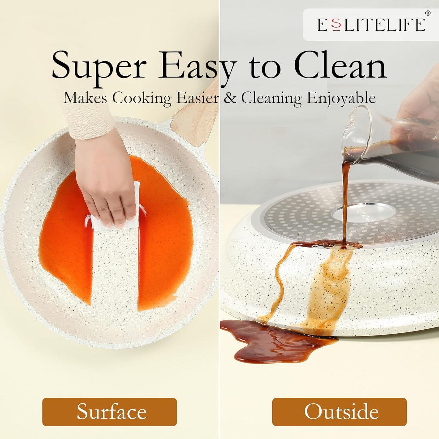 ESLITE LIFE Nonstick Ceramic Frying Pan Skillet with Lid, Non-Toxic Egg Omelette Kitchen Cooking Pans Compatible with All Stovetops (Gas, Electric & Induction), PTFE & PFOA Free (White, 11" w/Lid)