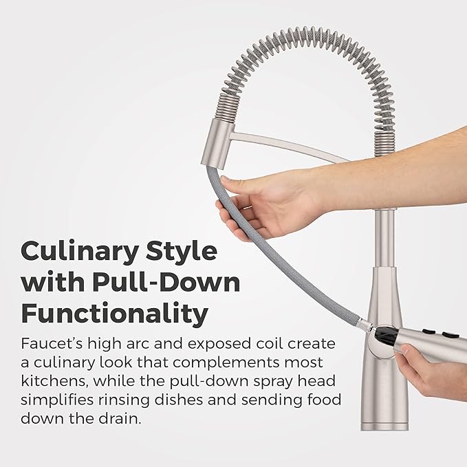 Pfister Kwan Commercial Culinary Kitchen Faucet with Pull Down Sprayer, High Arc, NSF Certified, Spot Defense Stainless Steel Finish, F5297KWCGS
