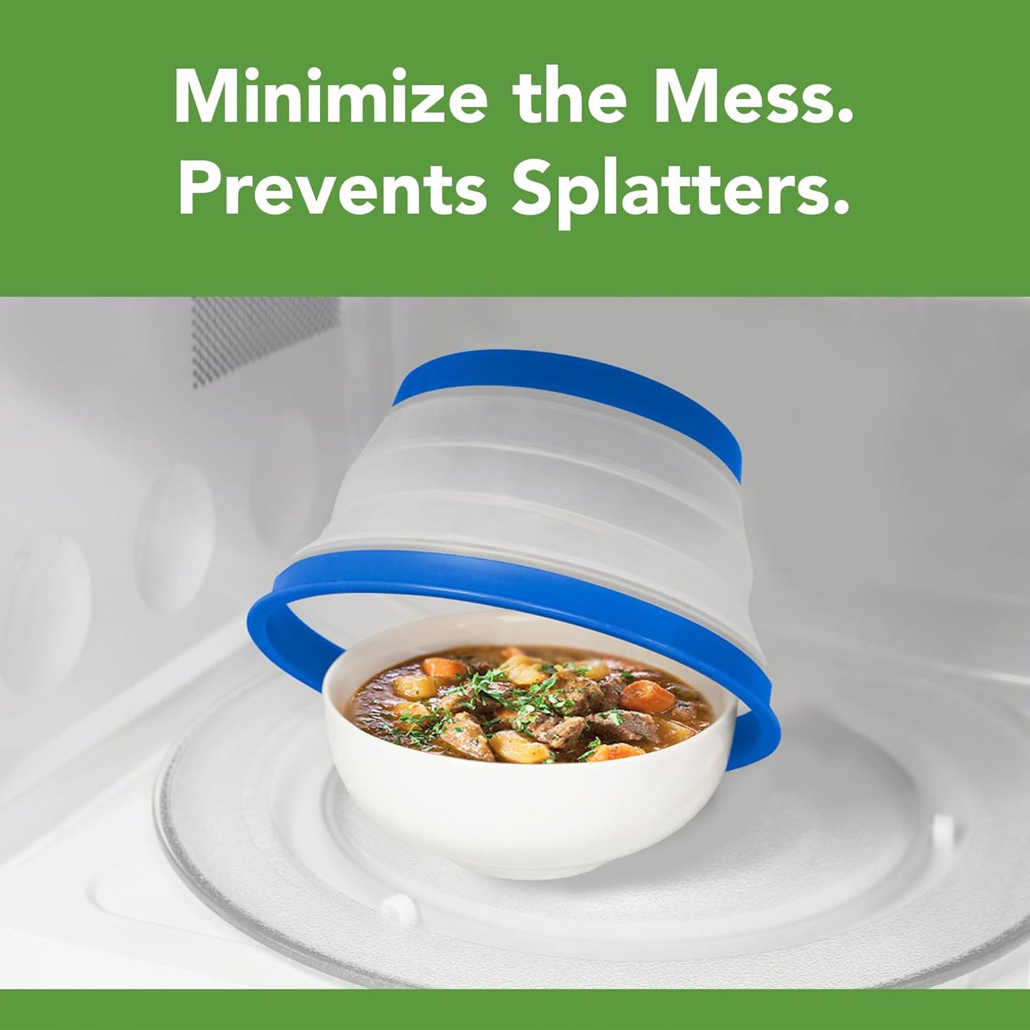 Tovolo Microwave Splatter Cover for Food, Small (Blue) - Collapsible & Vented Silicone Splatter Guard Lid - Microwave Plate & Dish Cover with Handle - BPA-Free Kitchen Gadget for Meal Prep