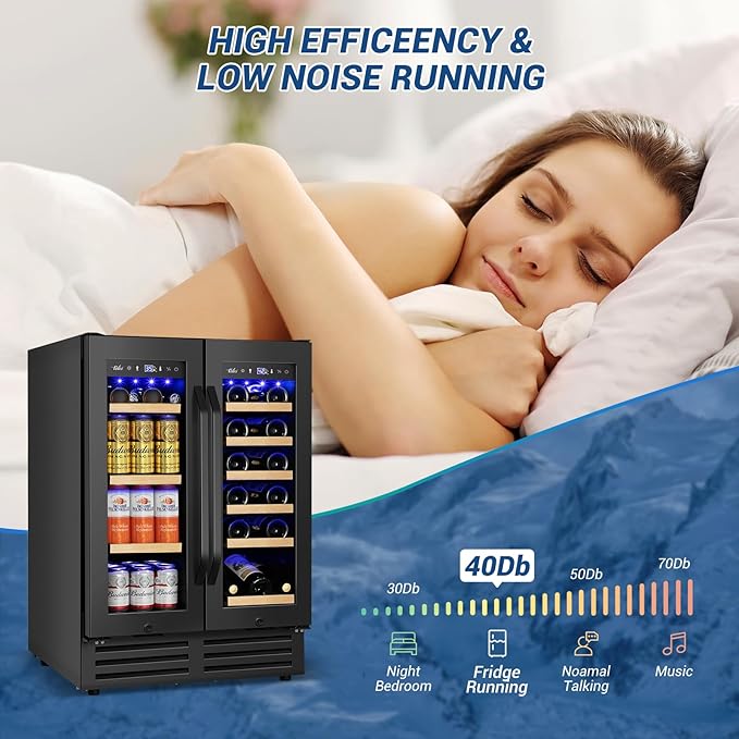 24" Black Dual Zone Wine & Beverage Refrigerator | Under Counter Built-In or Freestanding | 18 Bottles & 68 Cans | Glass Door with Lock Large Capacity for Beer Wine Soda Drinks
