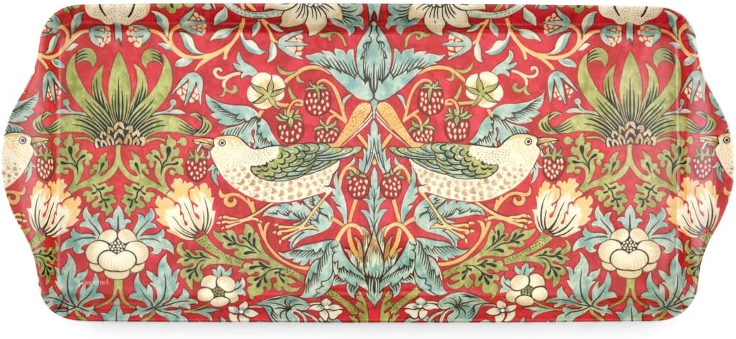 Pimpernel Morris & Co Strawberry Thief Sandwich Tray with Handles, Red - Decorative Melamine Serving Tray for Afternoon Tea, Coffee Table Display, Garden Party Entertaining, Cheese Board, Gifting
