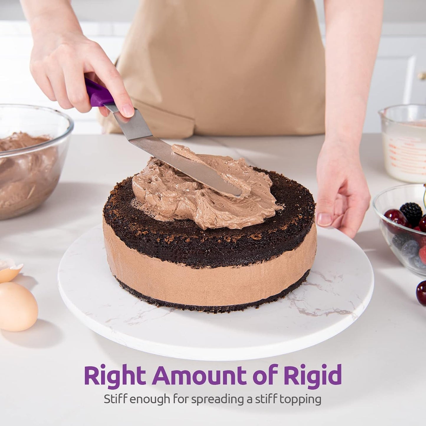 Icing Spatula, U-Taste Offset Spatula Set with 6", 8", 10" Blade, 18/0 Stainless Steel with PP Plastic Handle Angled Cake Decorating Frosting Spatula Set of 3 (Purple)