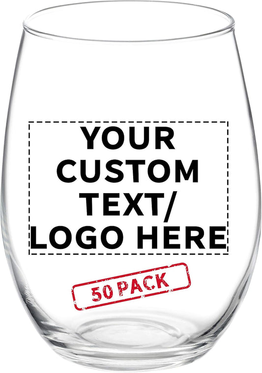 DISCOUNT PROMOS 50 ARC Stemless Wine Glasses Set, 21 oz. - Customizable Text, Logo - Chardonnay, Cabernet, Merlot, Sauvignon - Clear