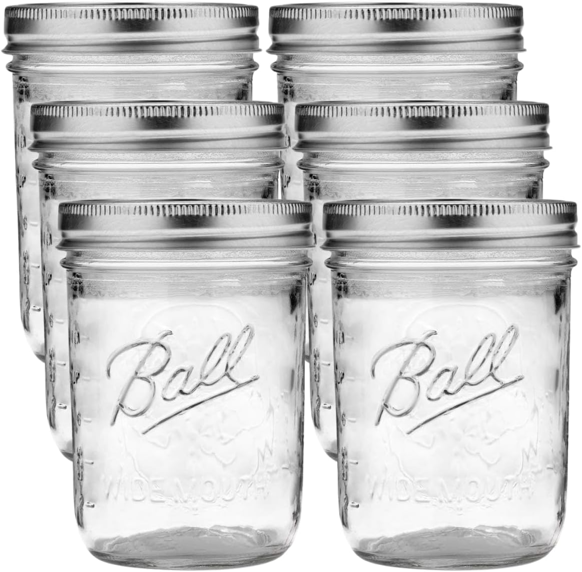 Ball Wide Mouth Glass Mason Jars with Lids and Bands, Used for Canning, Pickling, Juice, Jam, Jelly, Pint Size 16 Ounce (Pack of 6)