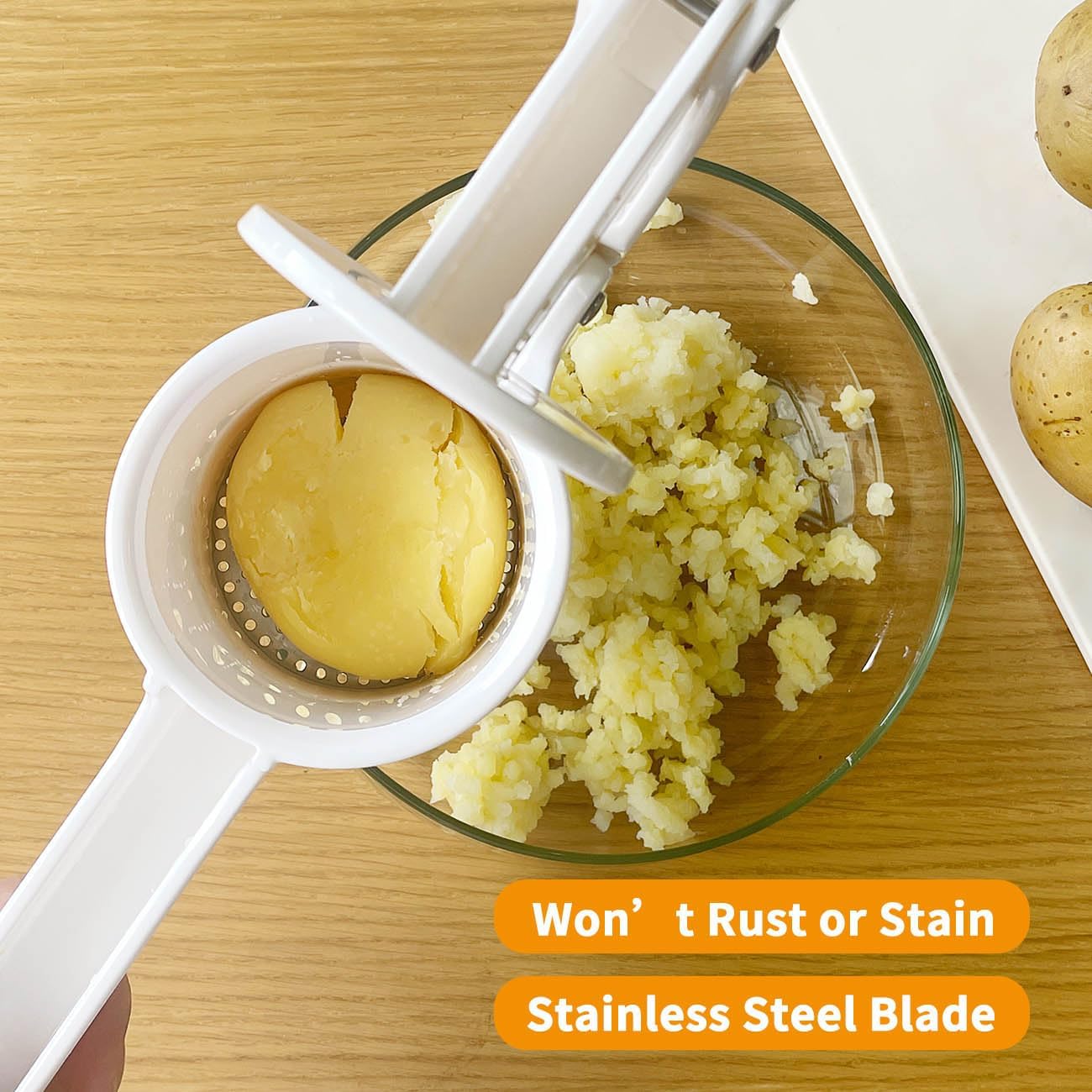 LHS Potato Ricer, Potato Masher for Potatoes with 3 Interchangeable Discs, Large Capacity Potato Masher and Ricer Kitchen Tool for Fruit, Vegetables, Baby Food, White