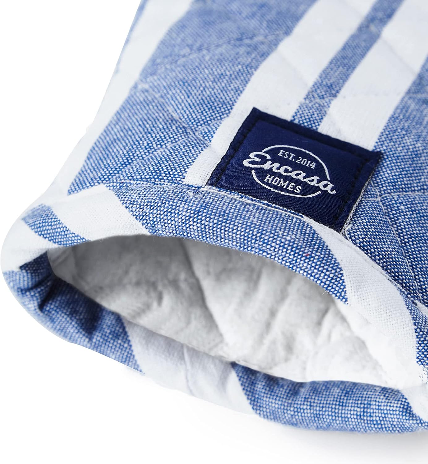 Encasa XO Long 12"x7" Oven Microwave Hand Gloves Mitts (2 pc Set) for Kitchen Cooking & Baking - Heat Resistant, Thick & Safe, Protection of Hands from Hot Utensils - Franca Blue Stripes