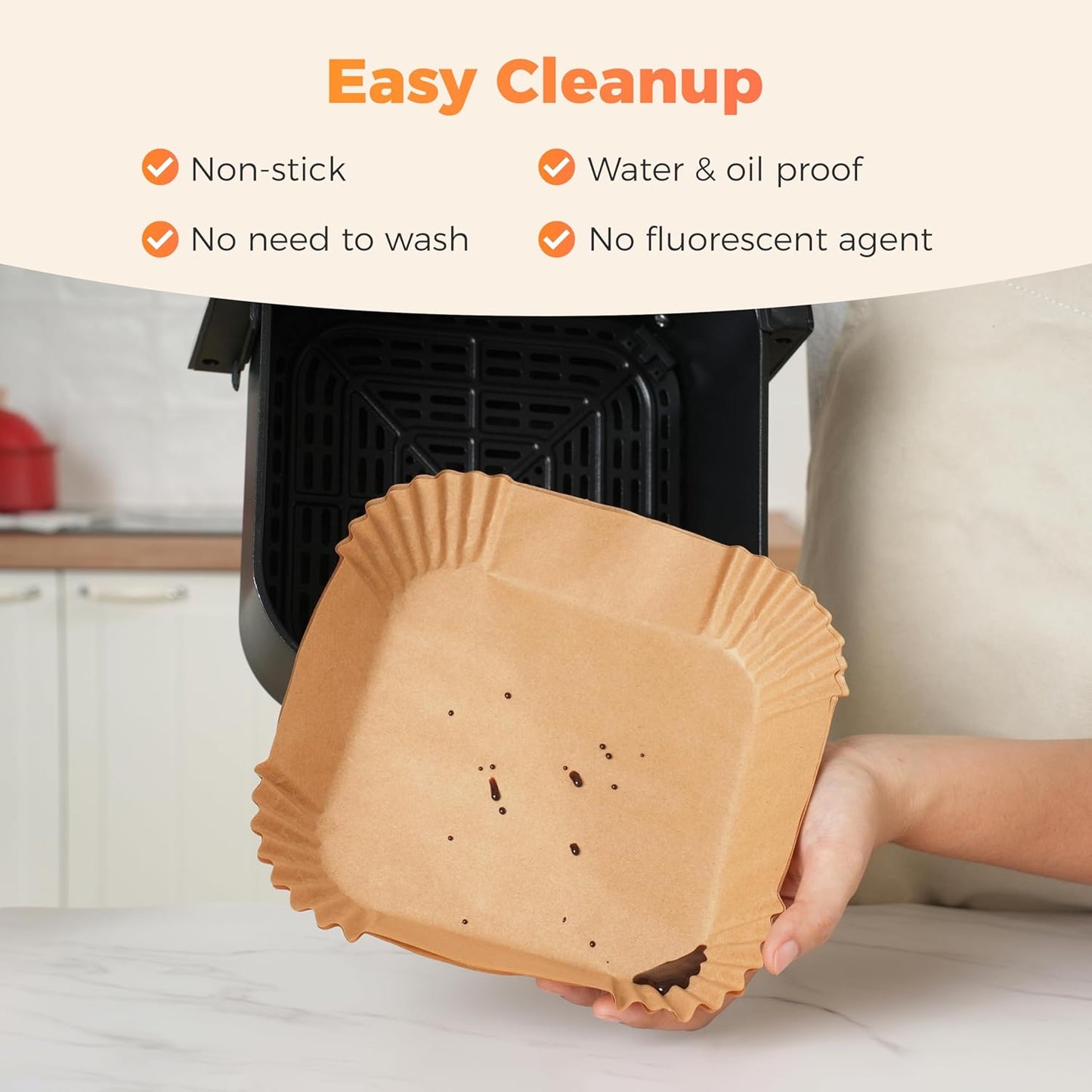 Tastee Air Fryer Liners 100Pcs - Design for 3-6QT Air Fryer Baskets, Oil-Absorbent Disposable Paper Liners, 450°F Heat Resistant, Custom Fit