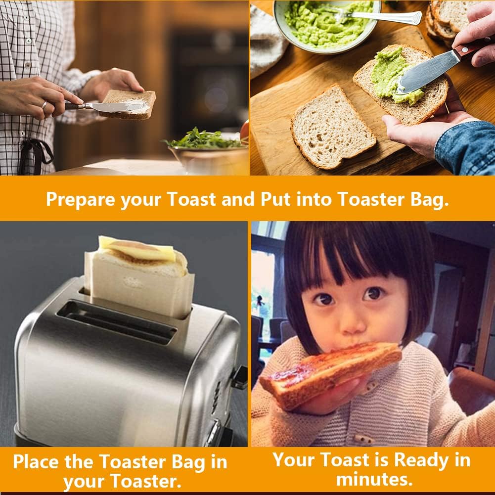 Toaster Bags Reusable for Grilled Cheese Sandwiches | Safest On The Market - 100% BPA & Gluten Free | Non Stick Toast Bag (12PCS)