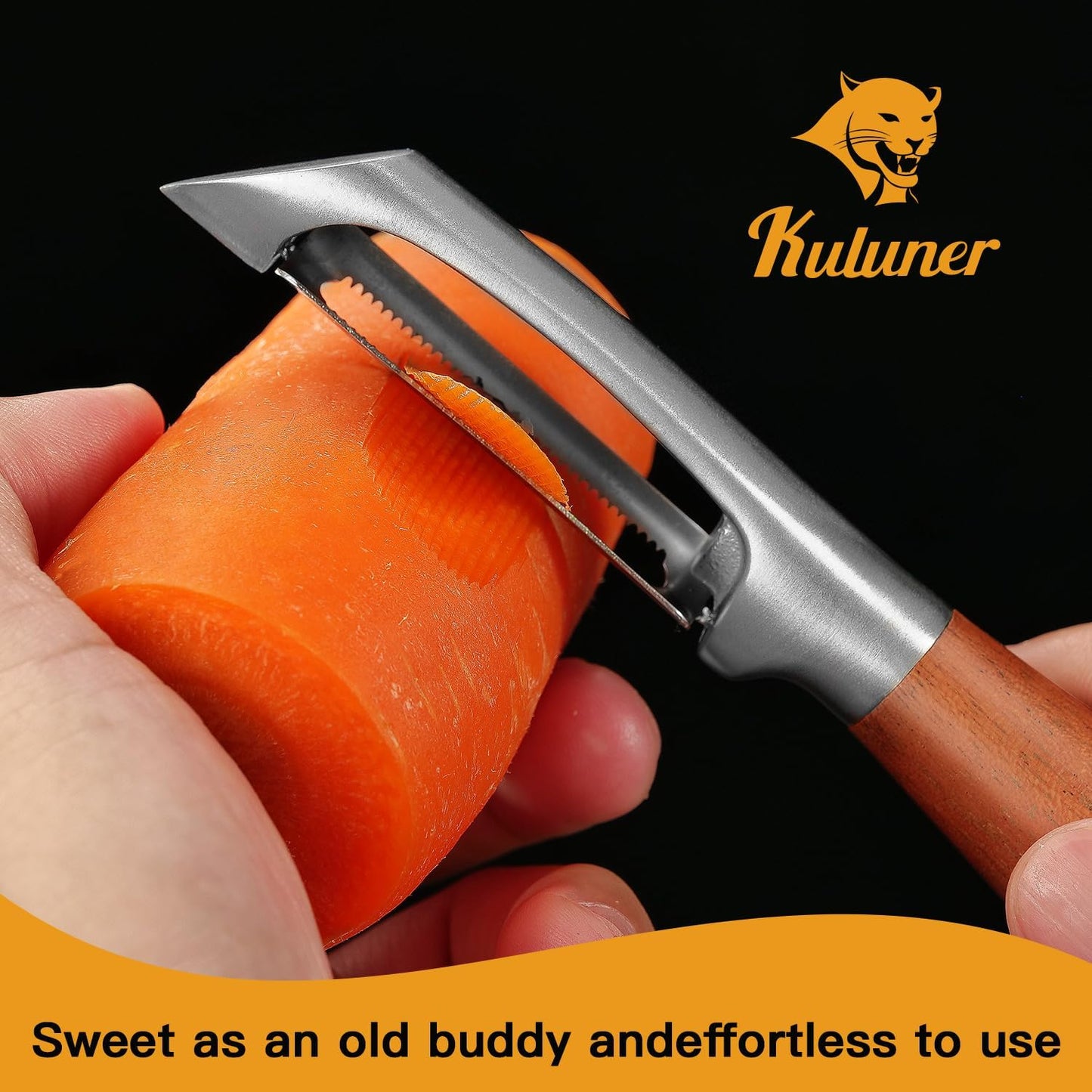 Serrated Blade Premium I Type 304 Stainless Steel Multifunctional Kitchen Peeler Real Wood Handle Ultra Sharp Blade Vegetable Potato Apple(Aosuan)