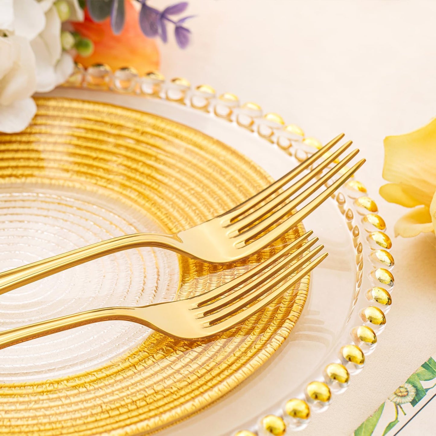 KINGSTONE 60 Piece Teardrop Silverware Set for 12, 18/10 Stainless Steel Flatware Set, Modern Design Cutlery Set for Home/Hotel/Wedding,Mirror Polished and Dishwasher Safe, Gold