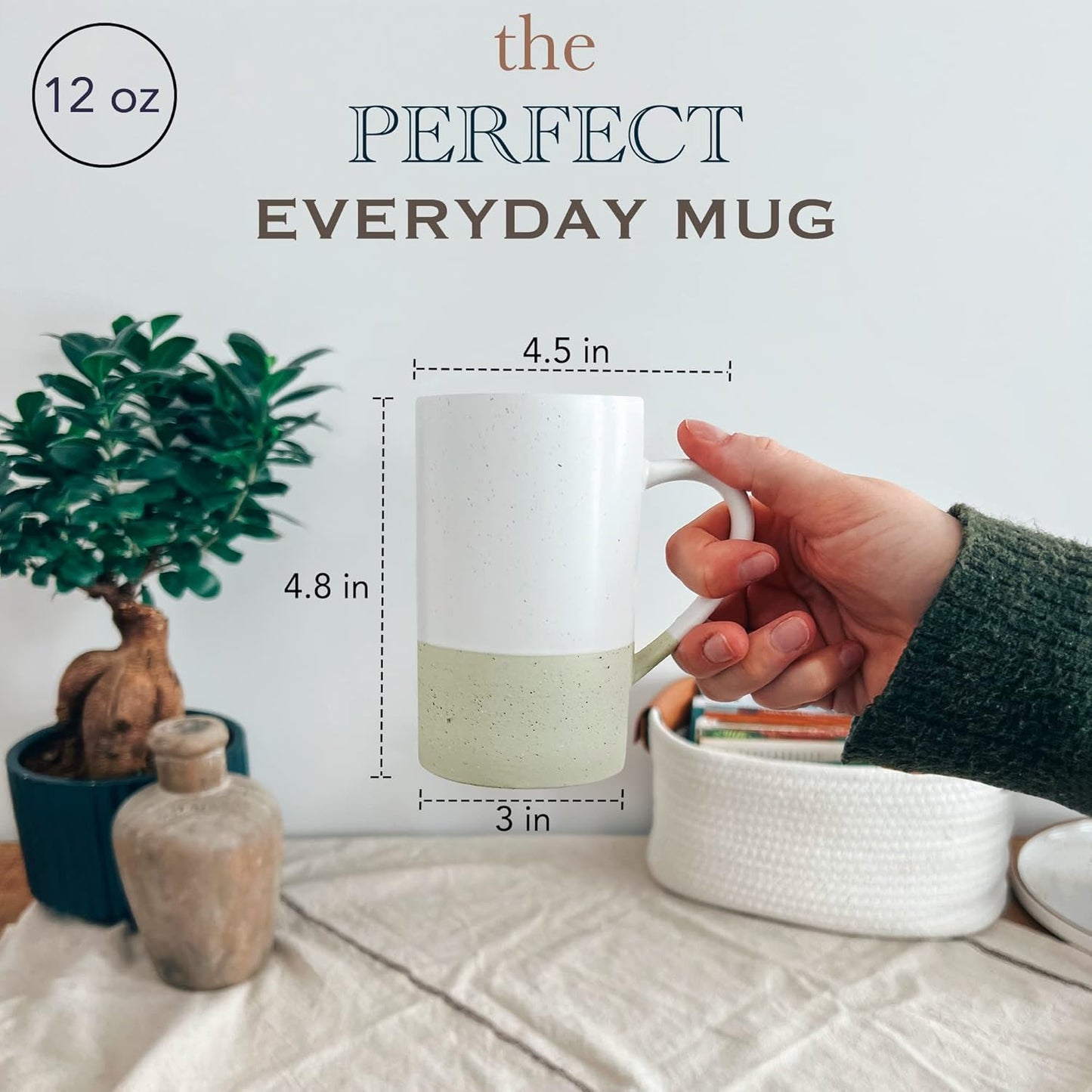 Mora Ceramics 12oz Coffee Mug Set of 4 - Tea Cups with Handle - Microwave and Dishwasher Safe, Perfect For Mug Lovers - Rustic Matte Glaze, Modern Design - Assorted Colors