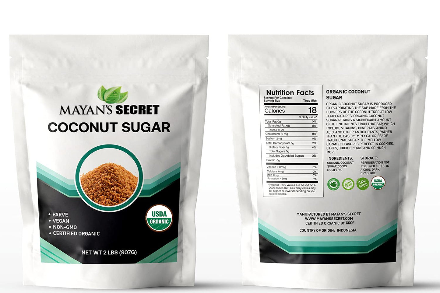 Mayan's Secret 2 lbs USDA Certified Brown Coconut Sugar Organic for Baking - Low Glycemic | Unrefined | Trace Minerals