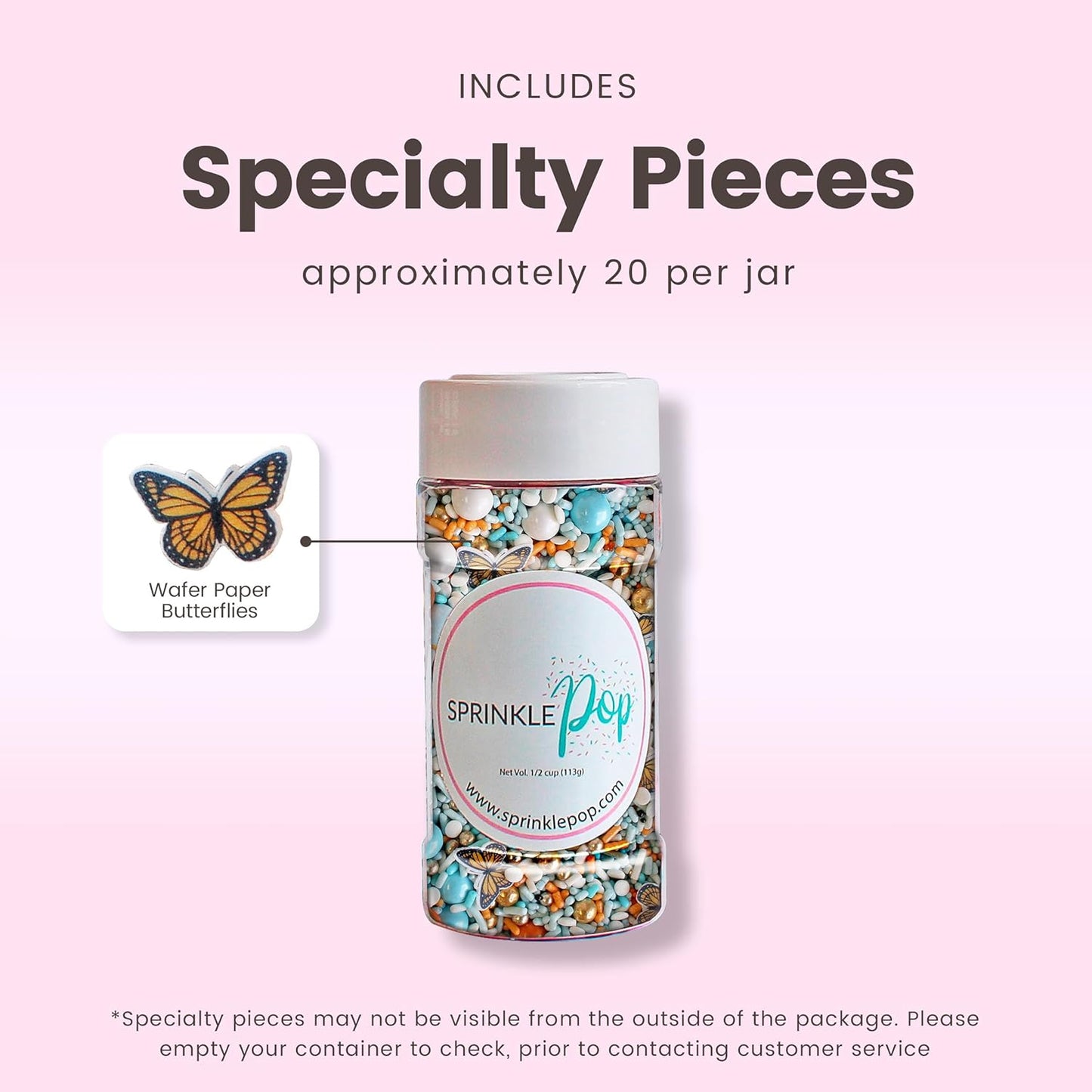 Sprinkle Pop Monarch Butterfly Sprinkle Mix| Blue Orange Sprinkles with ~20 Butterfly Wafer Paper and Gold Dragees| Decorating Sprinkles Made In USA for Mother’s Day Cupcakes Cakes Cookies Donuts, 4oz